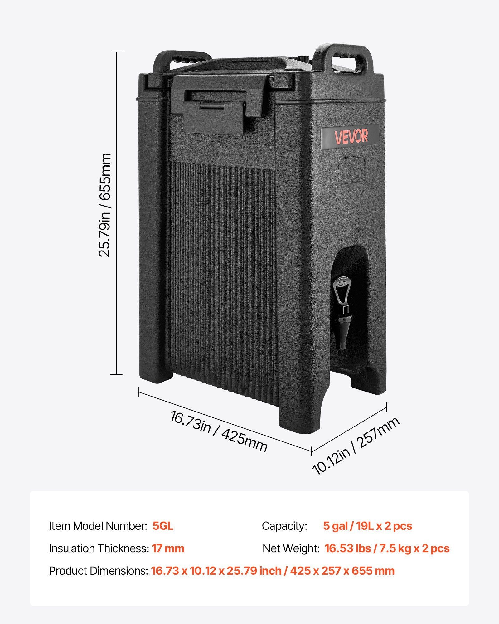 Insulated Beverage Dispenser, 5 Gal/19L Hot and Cold Beverage Server with Spigot & Handle, Food-Grade Thermal V952-YLHLQQHS5JLFVR6ST001V0