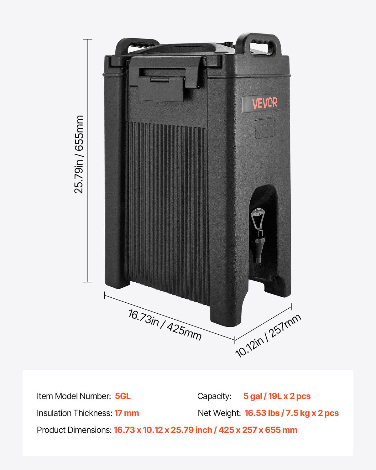 Insulated Beverage Dispenser, 5 Gal/19L Hot and Cold Beverage Server with Spigot & Handle, Food-Grade Thermal V952-YLHLQQHS5JLFVR6ST001V0