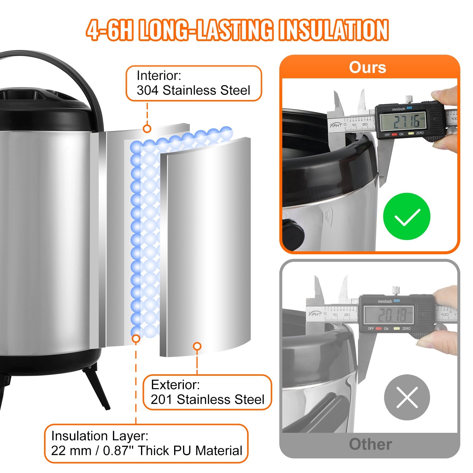 Stainless Steel Insulated Beverage Dispenser, 7.6 Liter, Thermal Hot and Cold Drink Server Dispenser with V952-YLHLQQYX10L0ZNM43V0