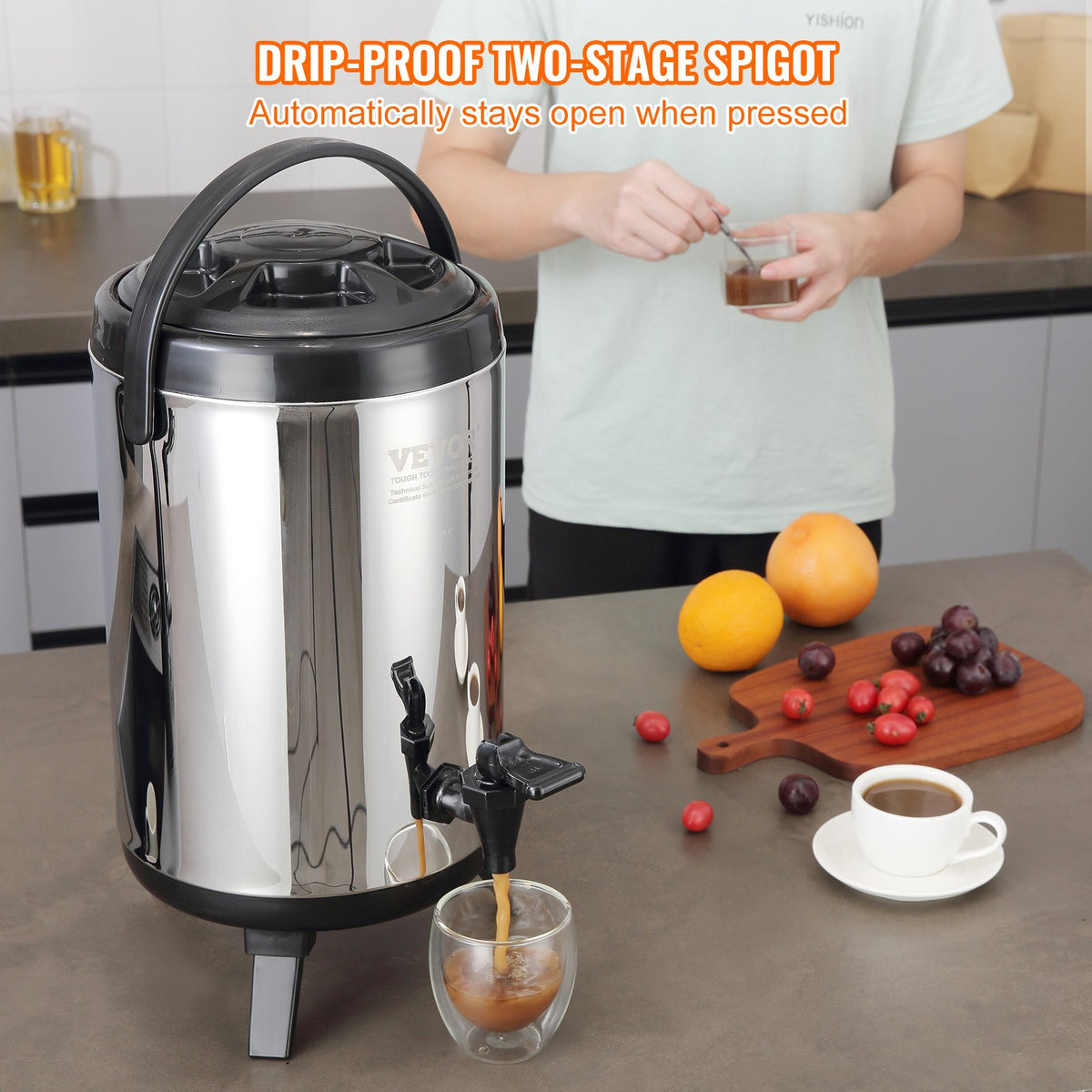 Stainless Steel Insulated Beverage Dispenser, 7.6 Liter, Thermal Hot and Cold Drink Server Dispenser with V952-YLHLQQYX10L0ZNM43V0