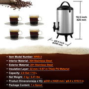 Stainless Steel Insulated Beverage Dispenser, 7.6 Liter, Thermal Hot and Cold Drink Server Dispenser with V952-YLHLQQYX10L0ZNM43V0