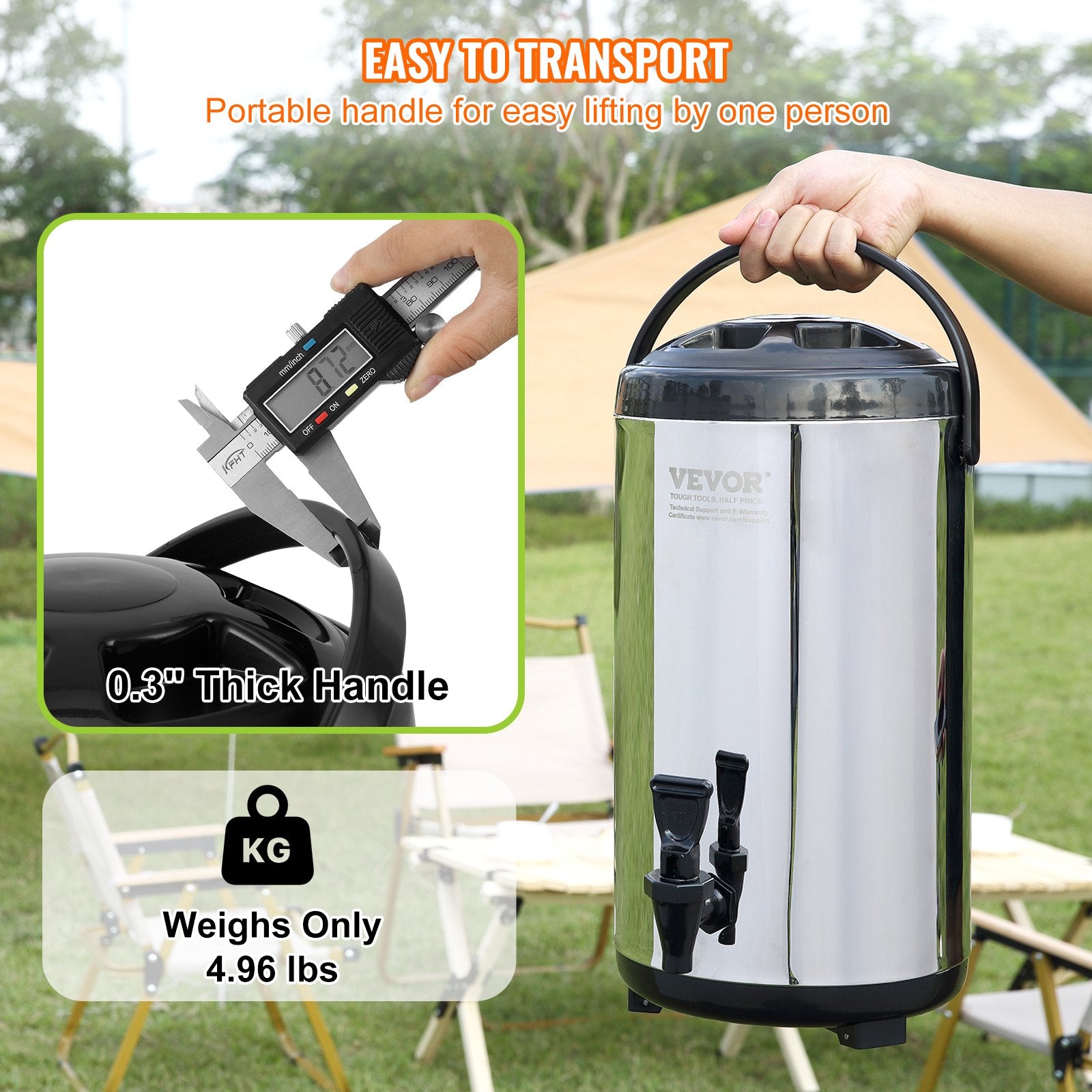 Stainless Steel Insulated Beverage Dispenser, 9.2 Liter, Thermal Hot and Cold Drink Server Dispenser with V952-YLHLQQYX12L0TQWXUV0