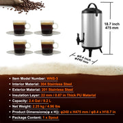 Stainless Steel Insulated Beverage Dispenser, 9.2 Liter, Thermal Hot and Cold Drink Server Dispenser with V952-YLHLQQYX12L0TQWXUV0