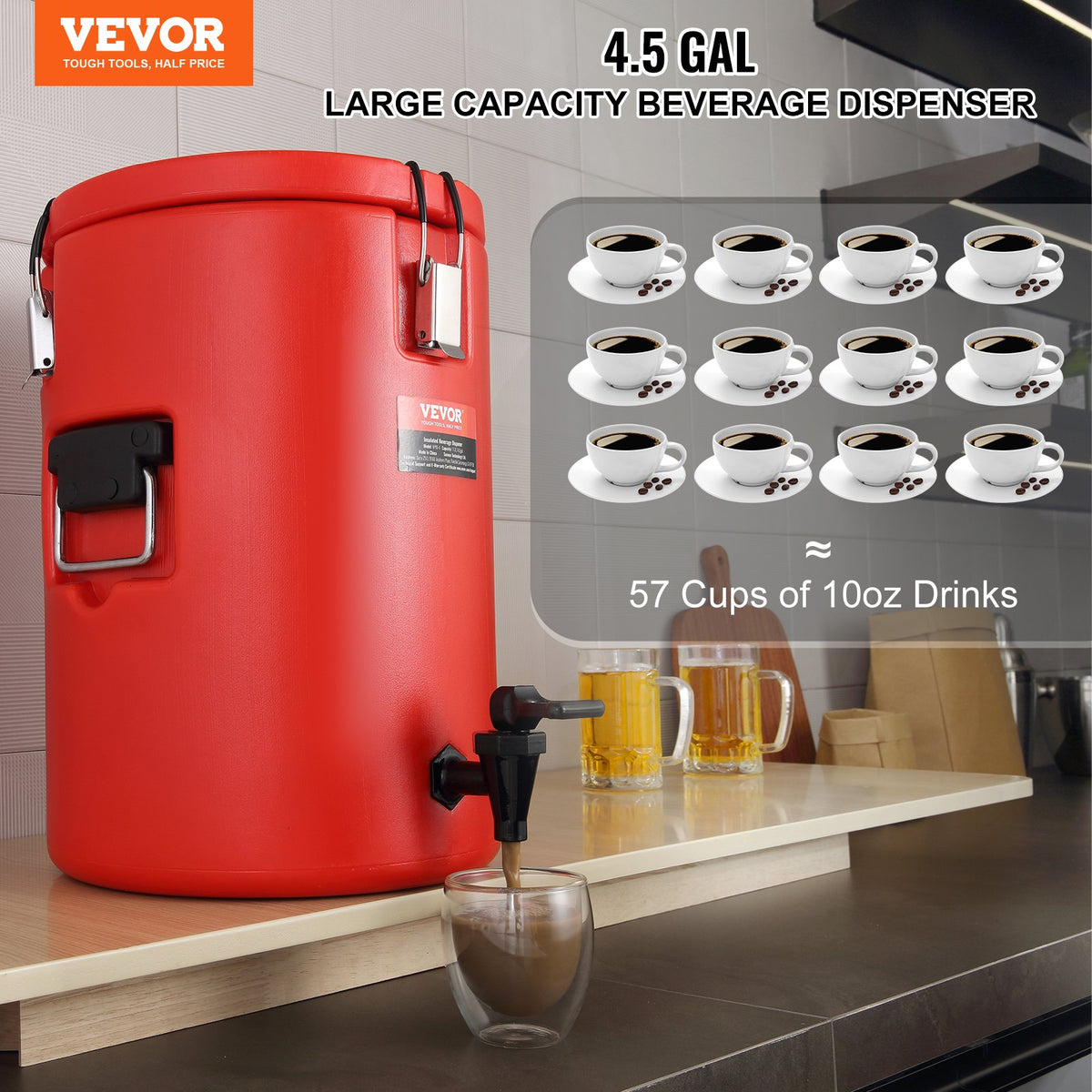 Stainless Steel Insulated Beverage Dispenser, 17.2 Liter, Thermal Hot and Cold Drink Server Dispenser with V952-YLHLQQYX5JL0EEU4SV0