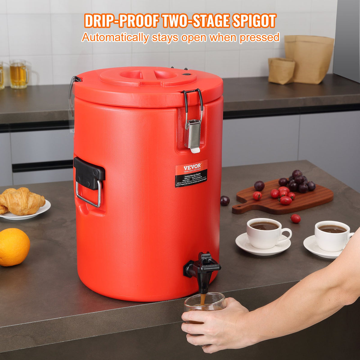 Stainless Steel Insulated Beverage Dispenser, 17.2 Liter, Thermal Hot and Cold Drink Server Dispenser with V952-YLHLQQYX5JL0EEU4SV0