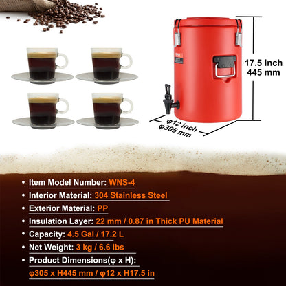 Stainless Steel Insulated Beverage Dispenser, 17.2 Liter, Thermal Hot and Cold Drink Server Dispenser with V952-YLHLQQYX5JL0EEU4SV0