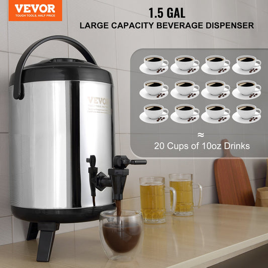 Stainless Steel Insulated Beverage Dispenser, 6 Liter, Thermal Hot and Cold Drink Server Dispenser with V952-YLHLQQYX8L00TYE16V0