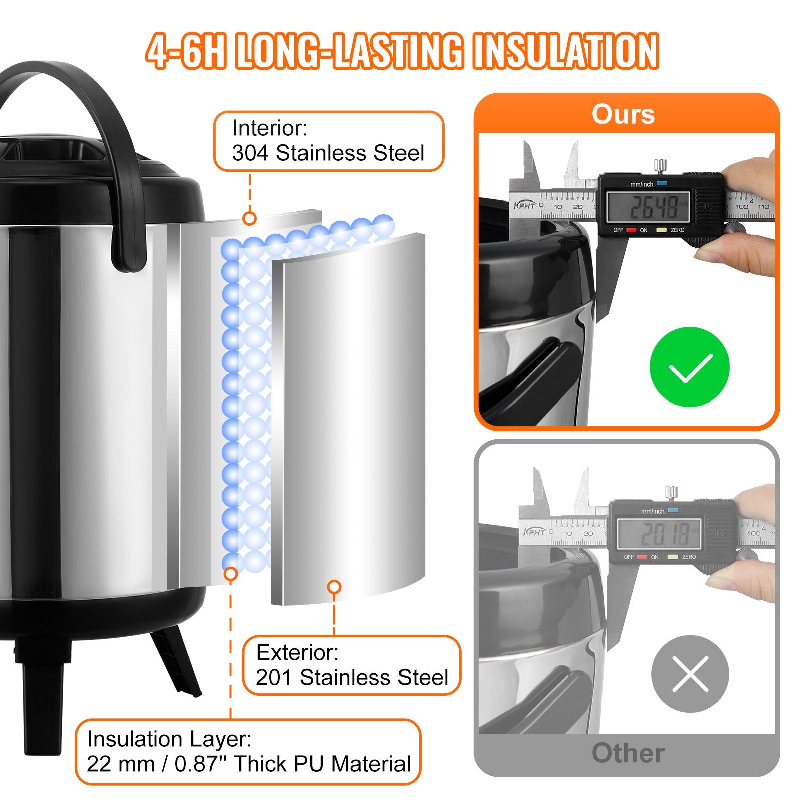 Stainless Steel Insulated Beverage Dispenser, 6 Liter, Thermal Hot and Cold Drink Server Dispenser with V952-YLHLQQYX8L00TYE16V0