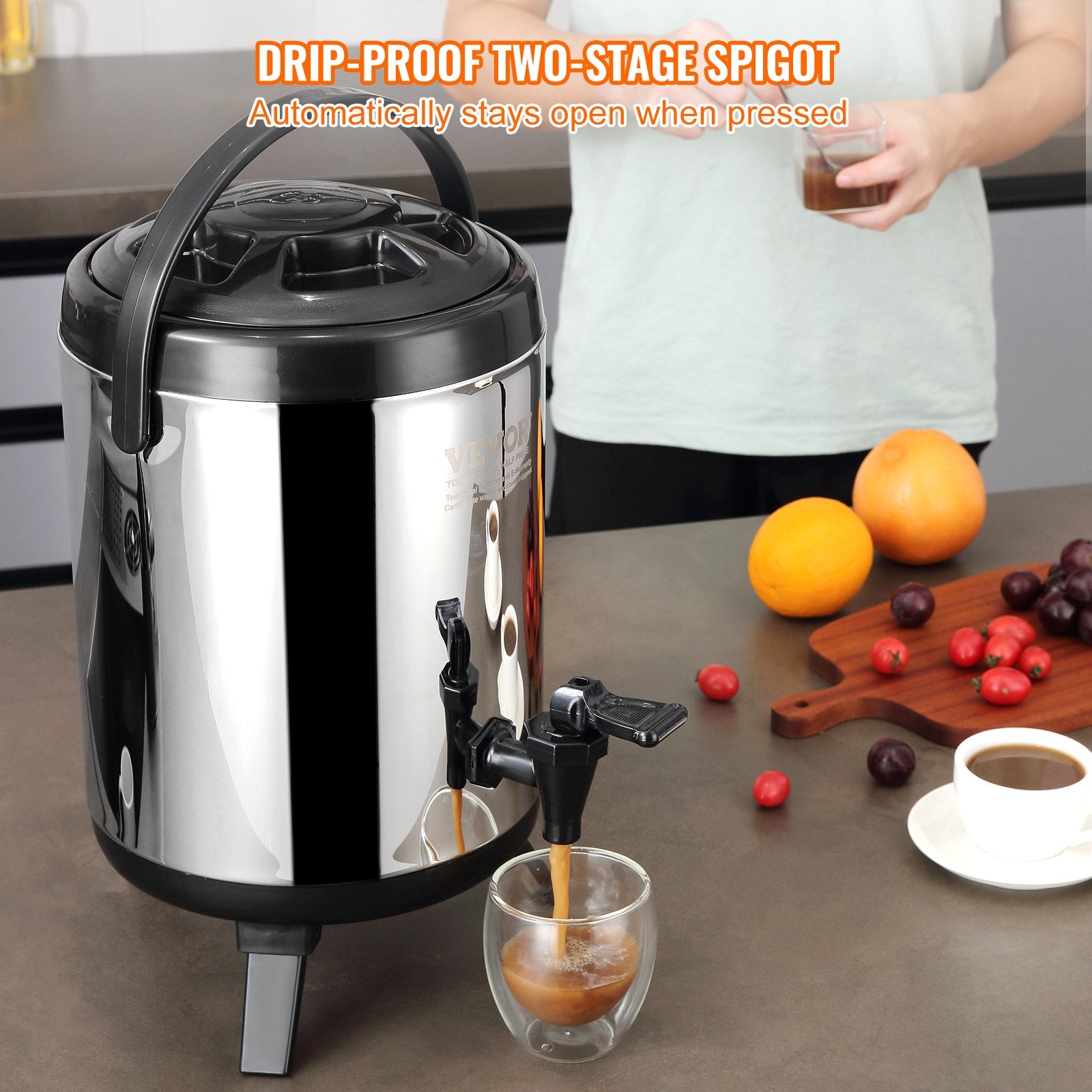 Stainless Steel Insulated Beverage Dispenser, 6 Liter, Thermal Hot and Cold Drink Server Dispenser with V952-YLHLQQYX8L00TYE16V0