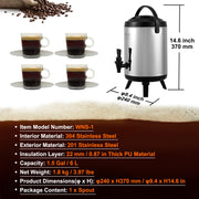 Stainless Steel Insulated Beverage Dispenser, 6 Liter, Thermal Hot and Cold Drink Server Dispenser with V952-YLHLQQYX8L00TYE16V0
