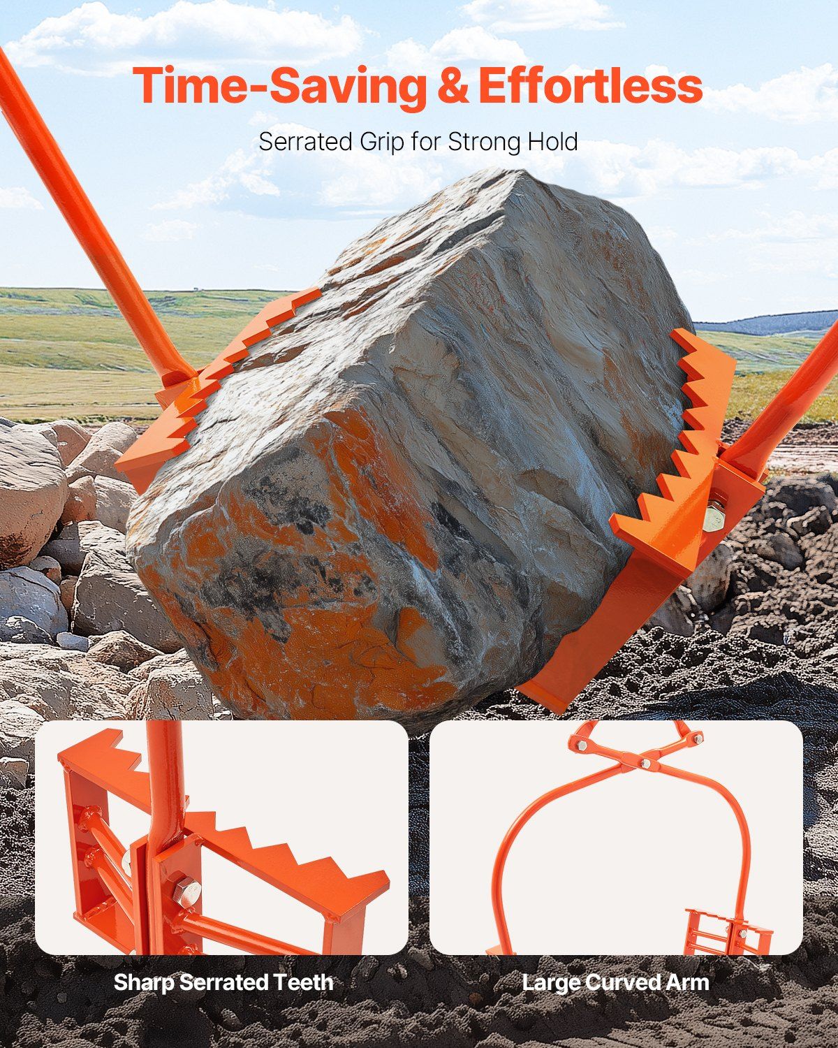 609mm Stone Lifting Tongs, 2-Claw Rock Tongs, Heavy Duty Steel Log Tongs, 500KG Lifting Capacity, Swivel Log V952-YMBYQ24YC2ZBYQ5WXV0