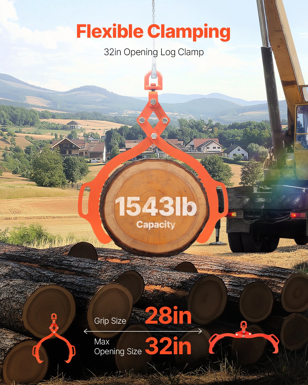 32in Log Lifting Tongs, 2-Claw Log Tongs, Heavy Duty Steel Log Grapple, 1543LBS Lifting Capacity, Swivel Log V952-YMBYQ32YC2ZKPHHI0V0
