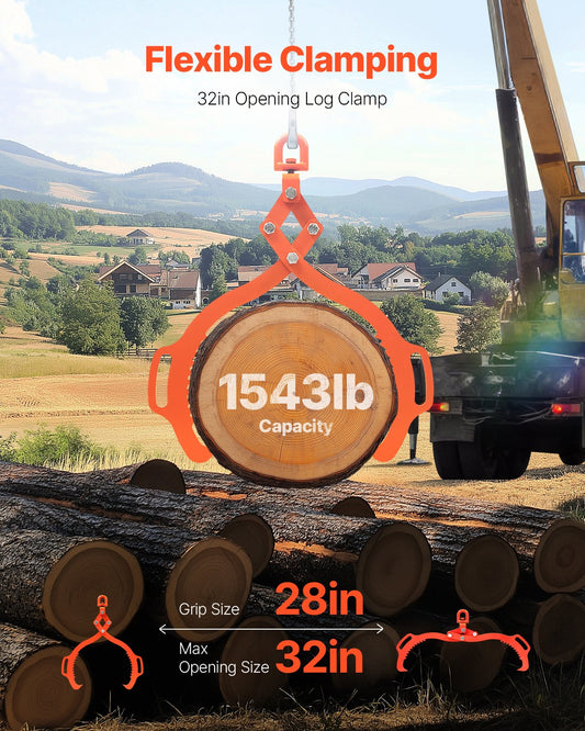 32in Log Lifting Tongs, 2-Claw Log Tongs, Heavy Duty Steel Log Grapple, 1543LBS Lifting Capacity, Swivel Log V952-YMBYQ32YC2ZKPHHI0V0
