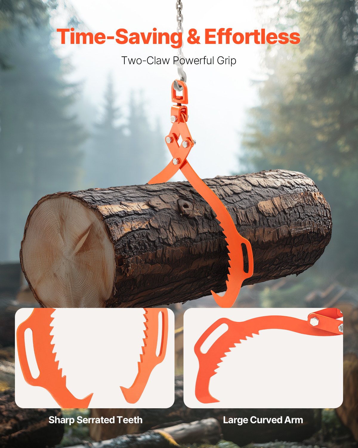 32in Log Lifting Tongs, 2-Claw Log Tongs, Heavy Duty Steel Log Grapple, 1543LBS Lifting Capacity, Swivel Log V952-YMBYQ32YC2ZKPHHI0V0