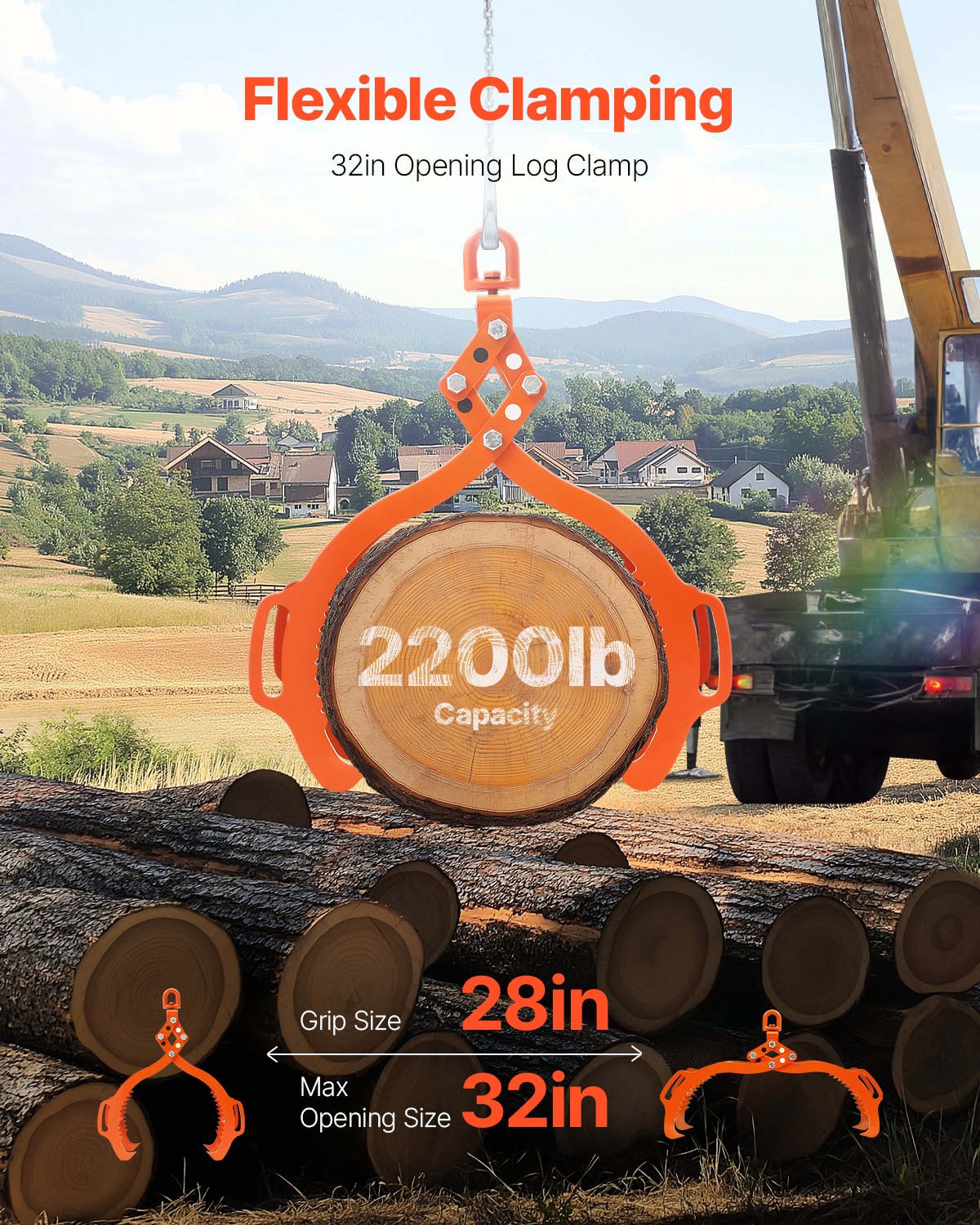 32in Log Lifting Tongs, 4-Claw Log Tongs, Heavy Duty Steel Log Grapple, 2200LBS Lifting Capacity, Swivel Log V952-YMBYQ32YC4ZKTXLZPV0