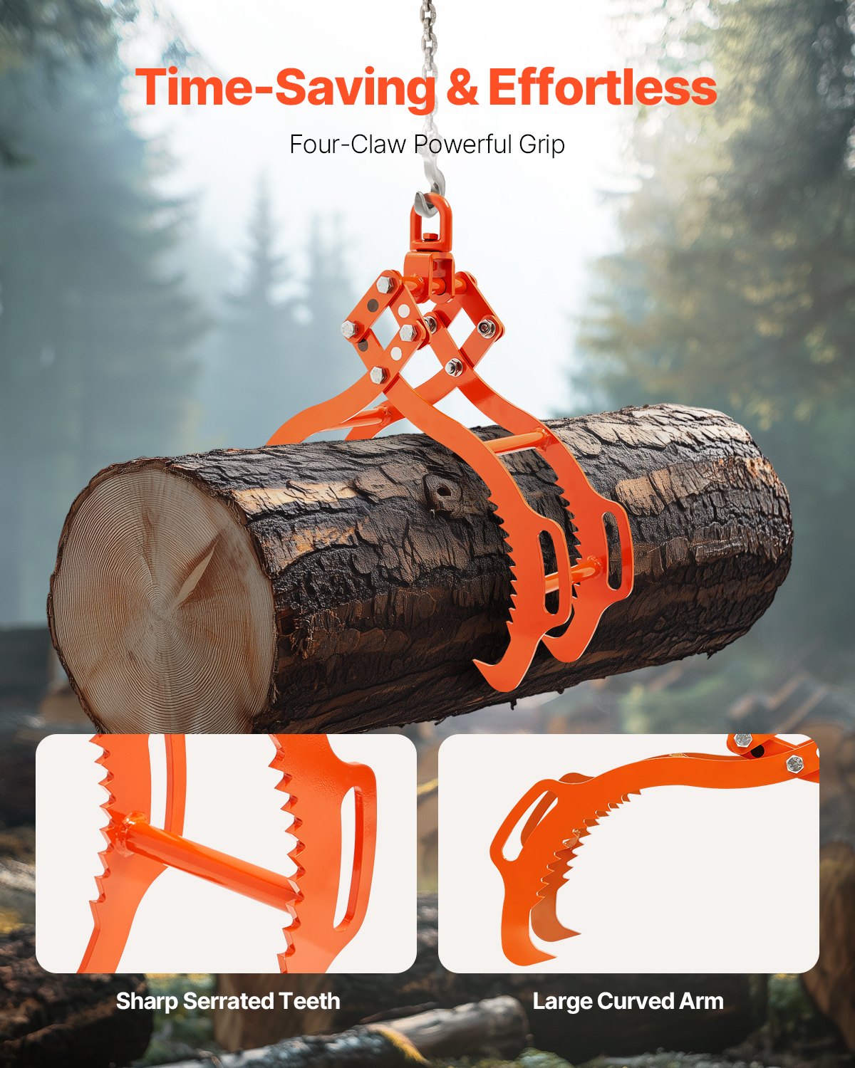 36in Log Lifting Tongs, 4-Claw Log Tongs, Heavy Duty Steel Log Grapple, 3300LBS Lifting Capacity, Swivel Log V952-YMBYQ36YC4ZKU86RSV0