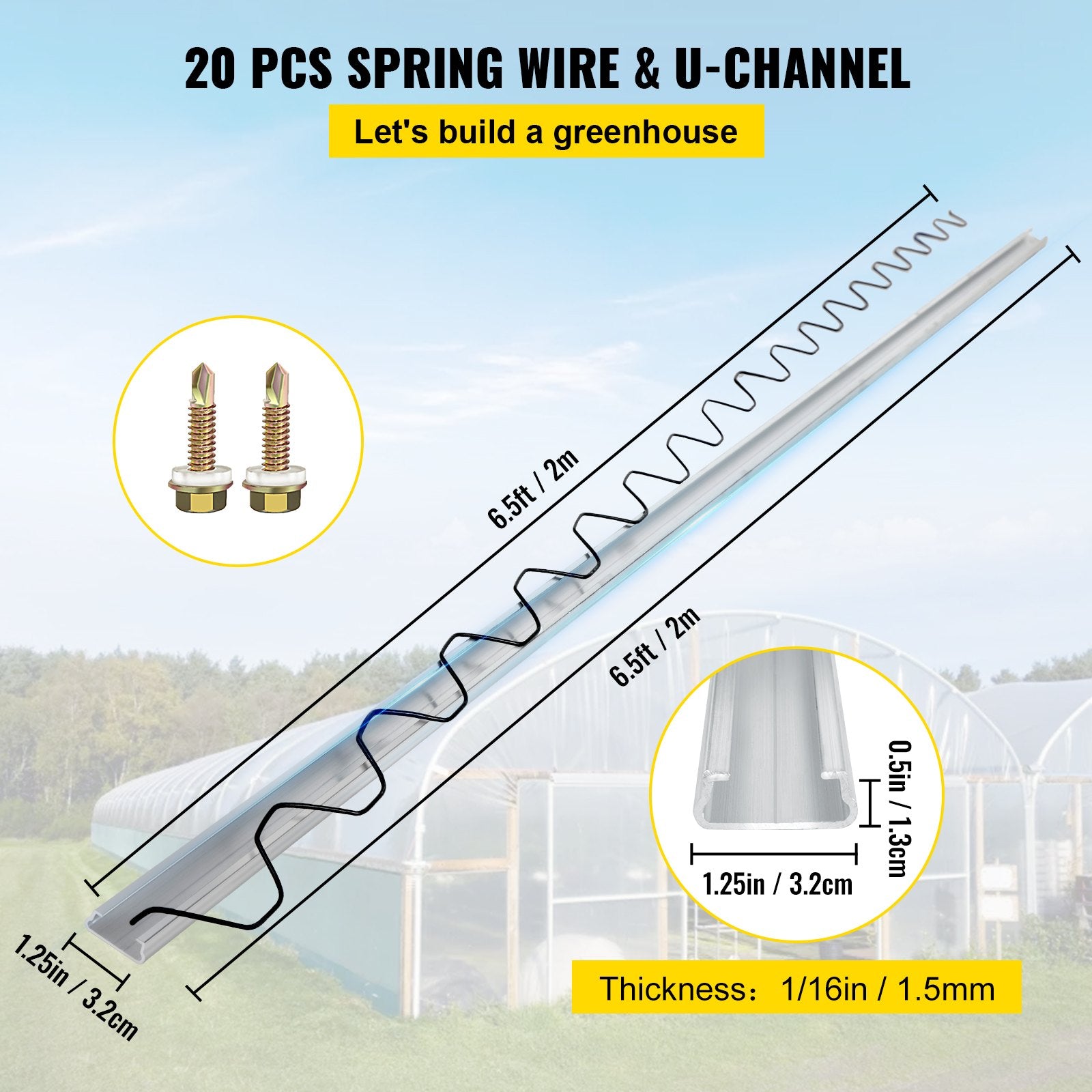 Spring Wire and Lock Channel,2 m Spring Lock & U-Channel Bundle for Greenhouse, 20 Packs PE Coated Spring V952-YMCKCTZLHJ2202VQ5V0