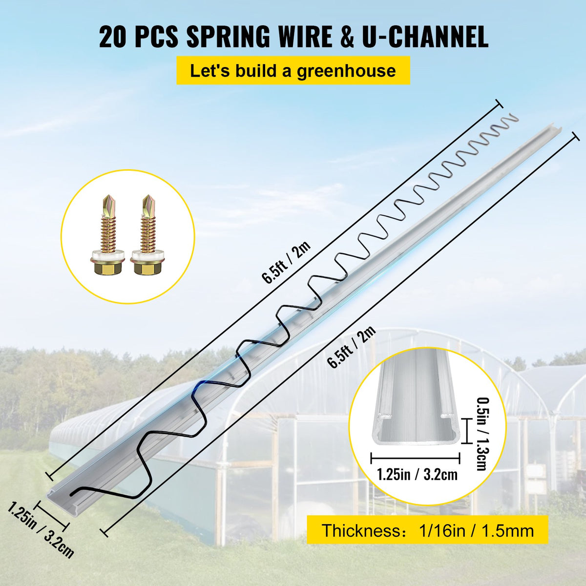 Spring Wire and Lock Channel,2 m Spring Lock & U-Channel Bundle for Greenhouse, 20 Packs PE Coated Spring V952-YMCKCTZLHJ2202VQ5V0