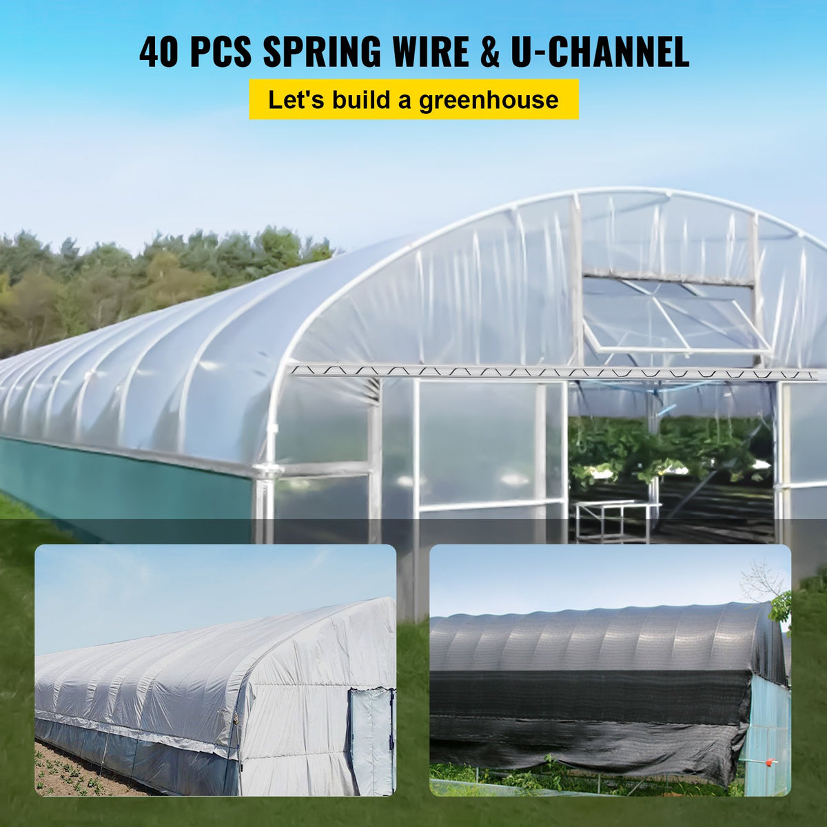 Spring Wire and Lock Channel, 2m Spring Lock & U-Channel Bundle for Greenhouse, 40 Packs PE Coated Spring V952-YMCKCTZLHJ240A6BKV0