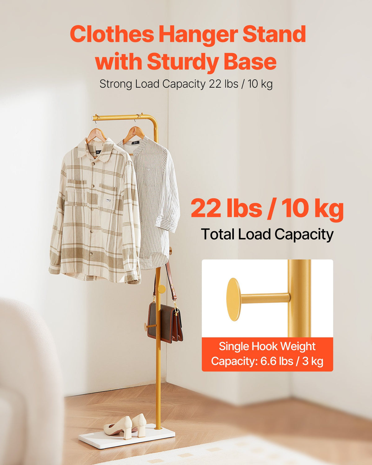 Coat Rack, Freestanding Coats Rack Stand with Quartz Stone Base & 3 Round Hooks, Free Standing Hall Coat Tree V952-YMJ7ZXJSSCP0YCM56001V0