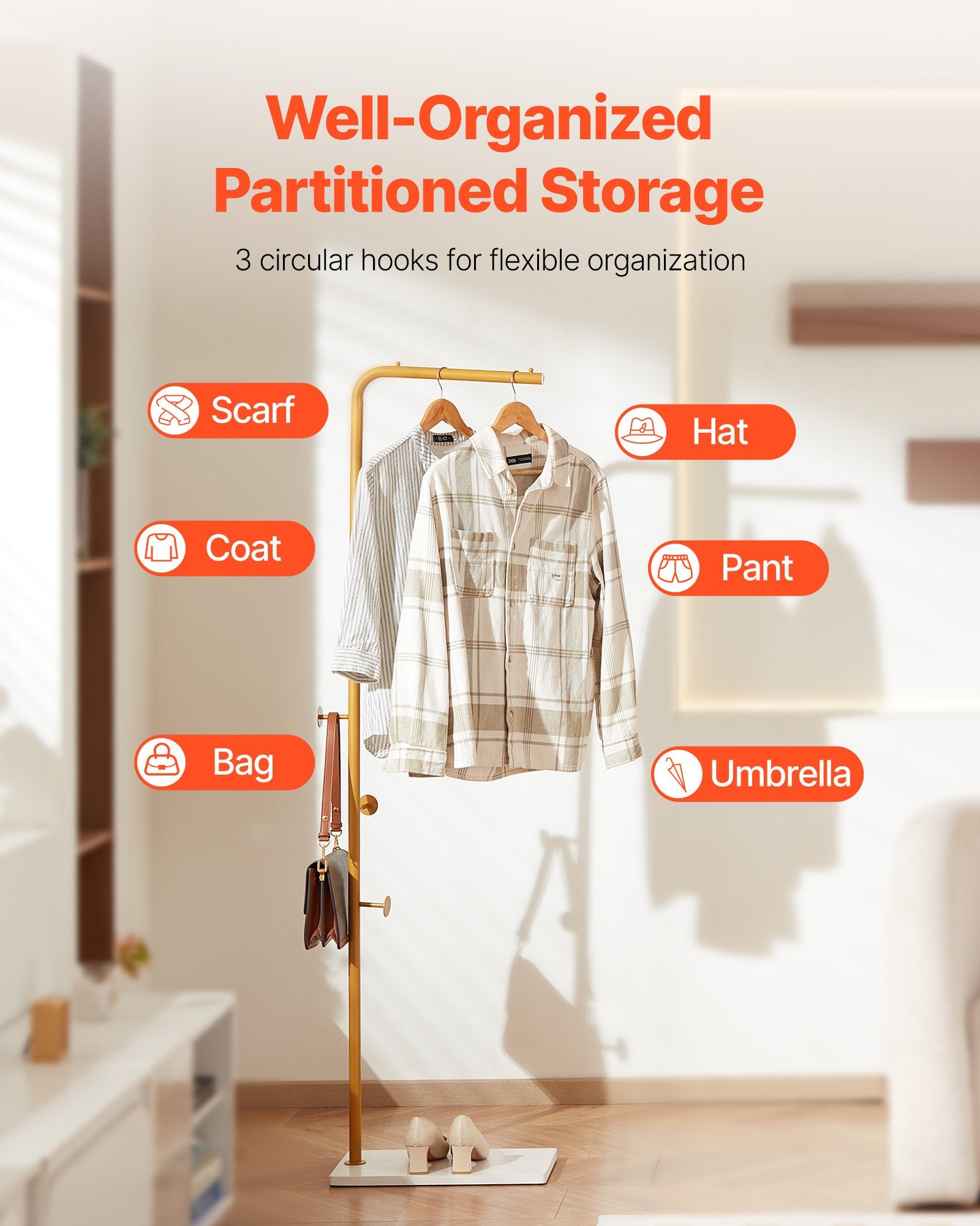 Coat Rack, Freestanding Coats Rack Stand with Quartz Stone Base & 3 Round Hooks, Free Standing Hall Coat Tree V952-YMJ7ZXJSSCP0YCM56001V0