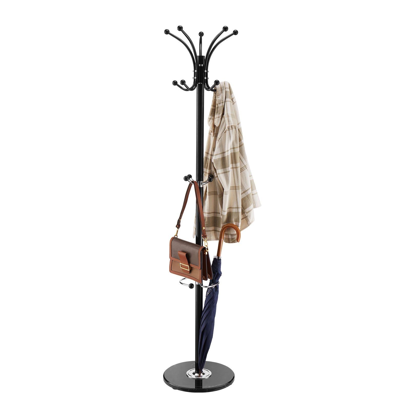 Freestanding Coat Rack, Metal Coats Rack Stand with Umbrella Holder, Stable Marble Base & 14 Hooks, Hall Coat V952-YMJDSJJSSCP01JCLY001V0
