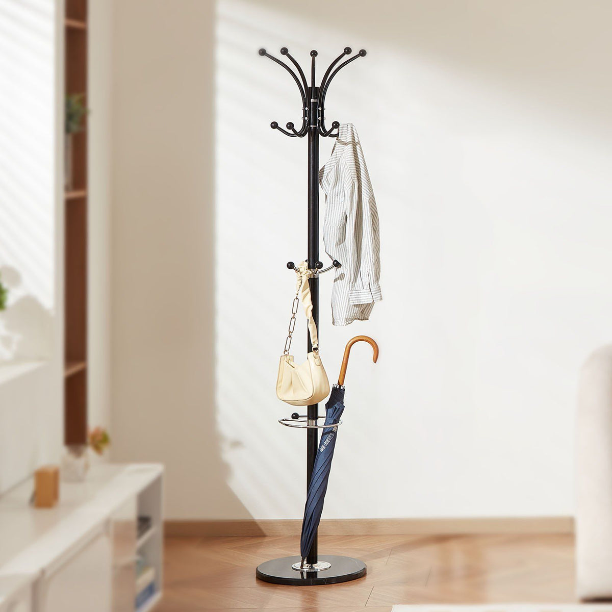 Freestanding Coat Rack, Metal Coats Rack Stand with Umbrella Holder, Stable Marble Base & 14 Hooks, Hall Coat V952-YMJDSJJSSCP01JCLY001V0
