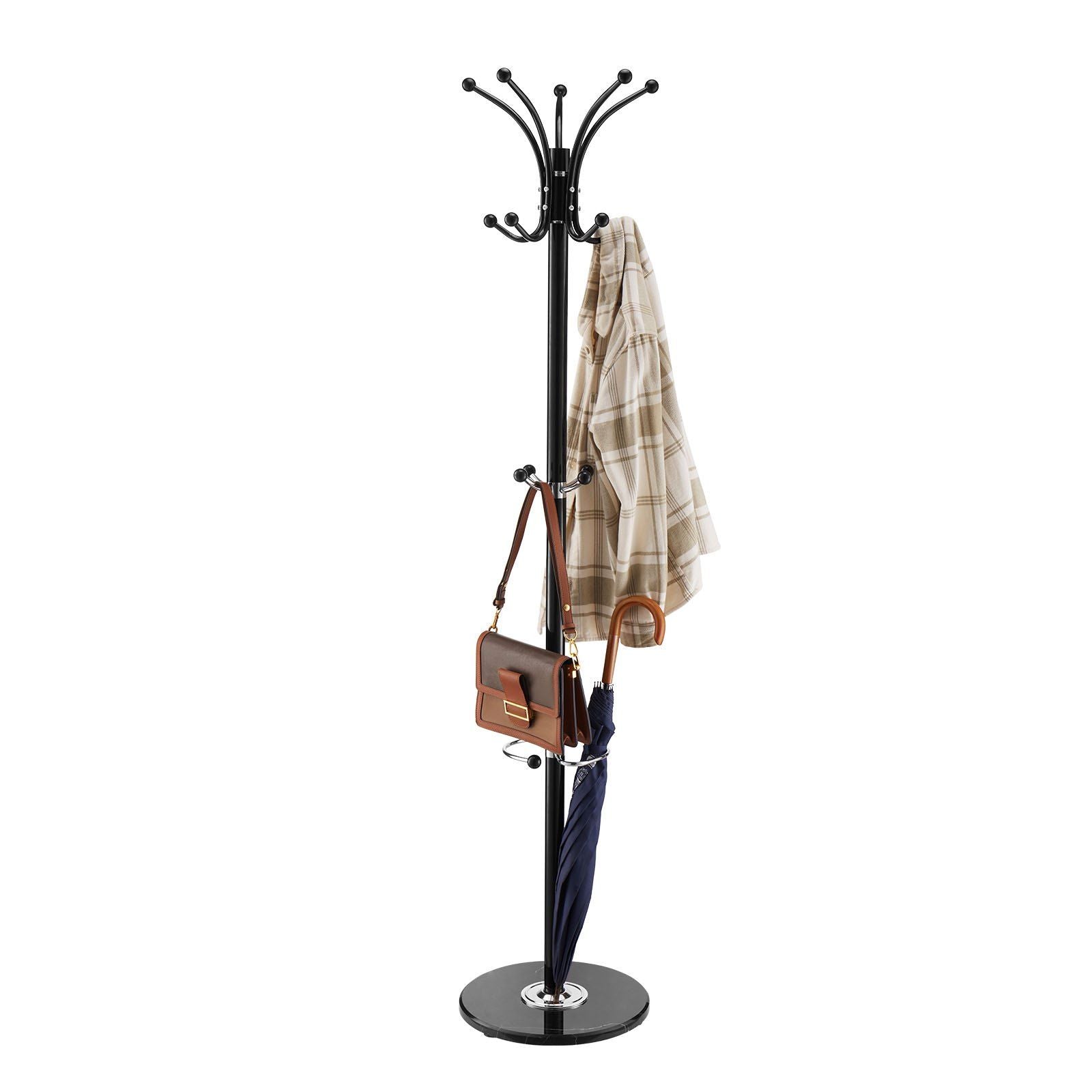 Freestanding Coat Rack, Metal Coats Rack Stand with Umbrella Holder, Stable Marble Base & 14 Hooks, Hall Coat V952-YMJDSJJSSCP01JCLY001V0
