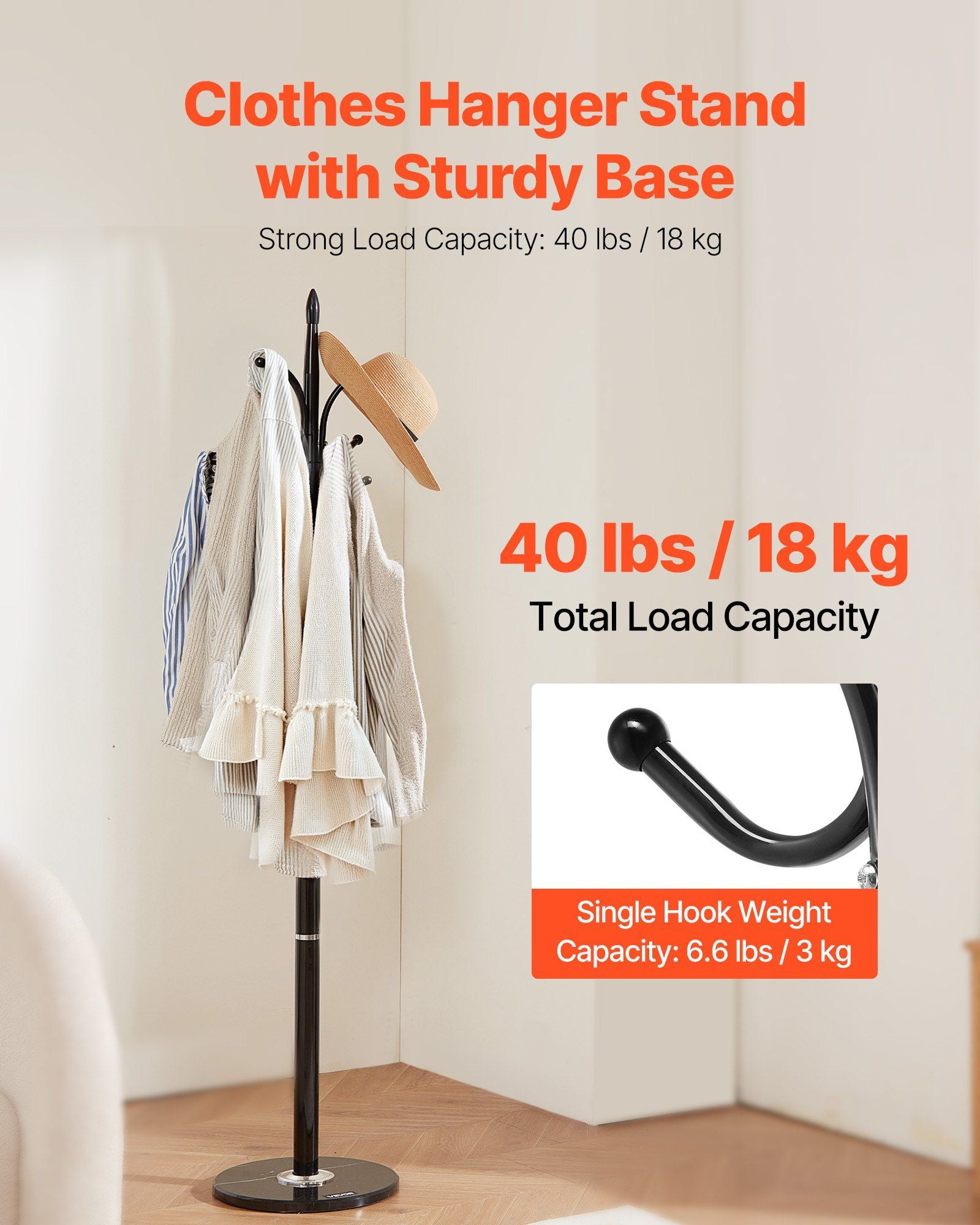 Coat Rack Freestanding, Coats Tree Stand with Stable Marble Base & 6 Hooks, Free Standing Hall Coat Rack for V952-YMJWGSJSSCP0JYMX6001V0