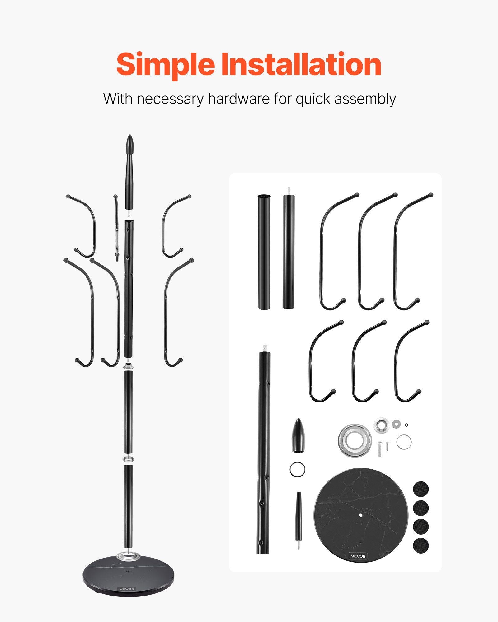 Coat Rack Freestanding, Coats Tree Stand with Stable Marble Base & 6 Hooks, Free Standing Hall Coat Rack for V952-YMJWGSJSSCP0JYMX6001V0
