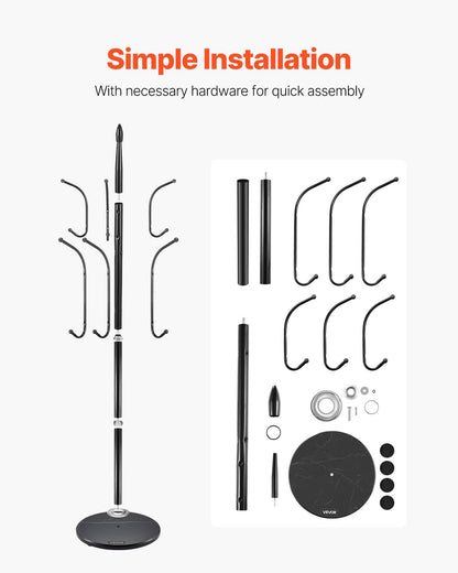 Coat Rack Freestanding, Coats Tree Stand with Stable Marble Base & 6 Hooks, Free Standing Hall Coat Rack for V952-YMJWGSJSSCP0JYMX6001V0