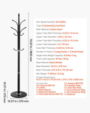 Coat Rack Freestanding, Coats Tree Stand with Stable Marble Base & 6 Hooks, Free Standing Hall Coat Rack for V952-YMJWGSJSSCP0JYMX6001V0