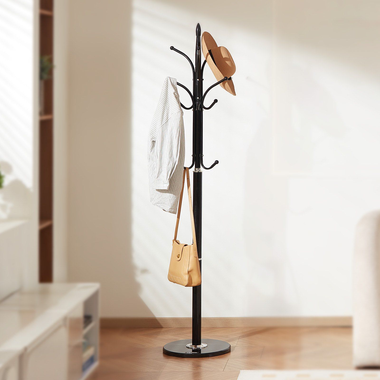 Coat Rack Freestanding, Coats Tree Stand with Stable Marble Base & 6 Hooks, Free Standing Hall Coat Rack for V952-YMJWGSJSSCP0JYMX6001V0