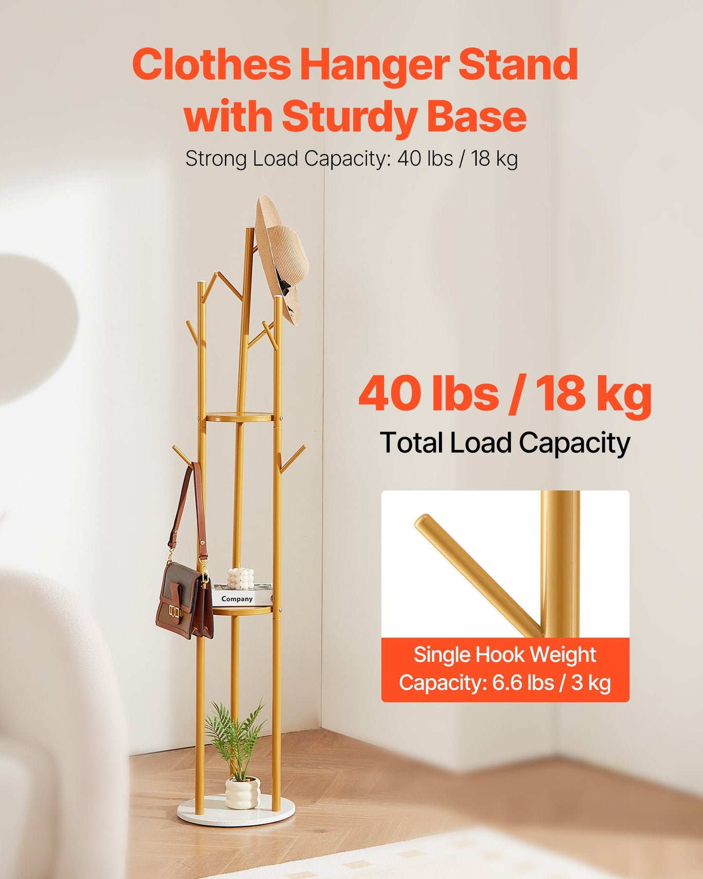 Coat Rack, Freestanding Coat Rack Stand with Quartz Stone Base & 9 Hooks, Free Standing Hall Coat Tree for V952-YMJYXJJSSCP0Q2T2T001V0