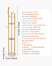 Coat Rack, Freestanding Coat Rack Stand with Quartz Stone Base & 9 Hooks, Free Standing Hall Coat Tree for V952-YMJYXJJSSCP0Q2T2T001V0
