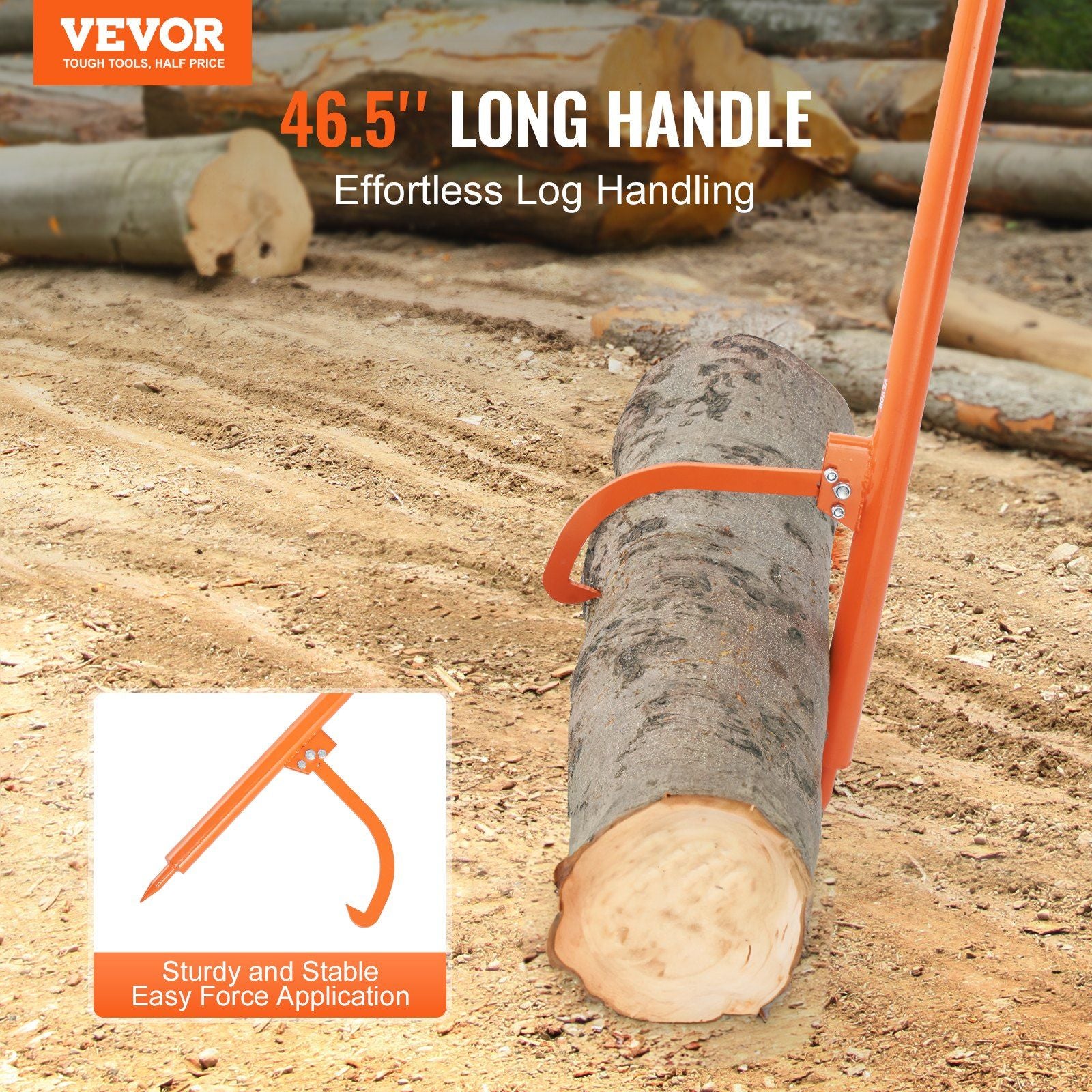 Log Peavey, 46.5 in, Metal Handle Log Lifter, Heavy Duty Log Roller with Max 19 in Opening, Rust-Resistant V952-YMQJDJTLOGPEK16G3V0