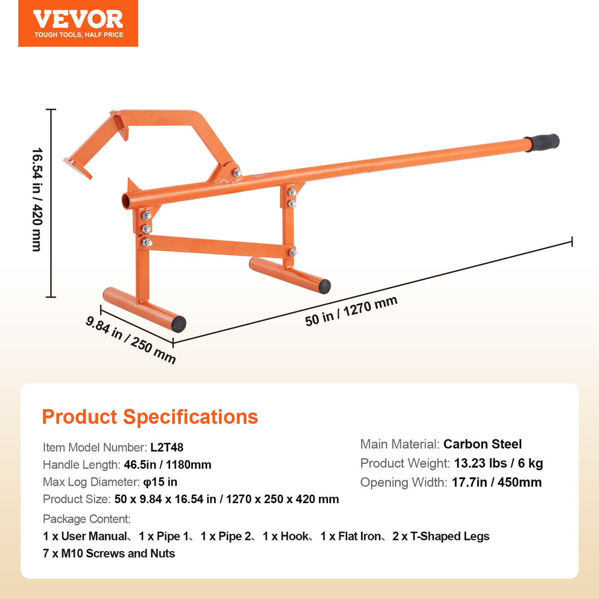 Timberjack, 46.5 in, Heavy Duty Steel Log Lifter, Log Roller with Adjustable Cant Hook, Logging Tools Log V952-YMQJDSZDTIMB107OFV0