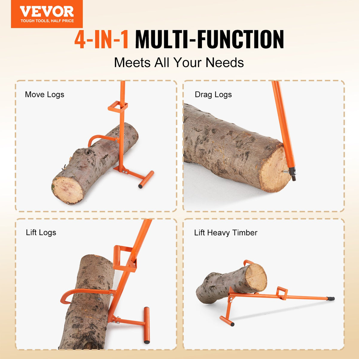 Timberjack, 46.5 in, 4 in 1 Heavy Duty Steel Log Lifter, Multifunctional Log Roller Adjustable Cant Hook, V952-YMQJDTZZDDHY9CJHJV0
