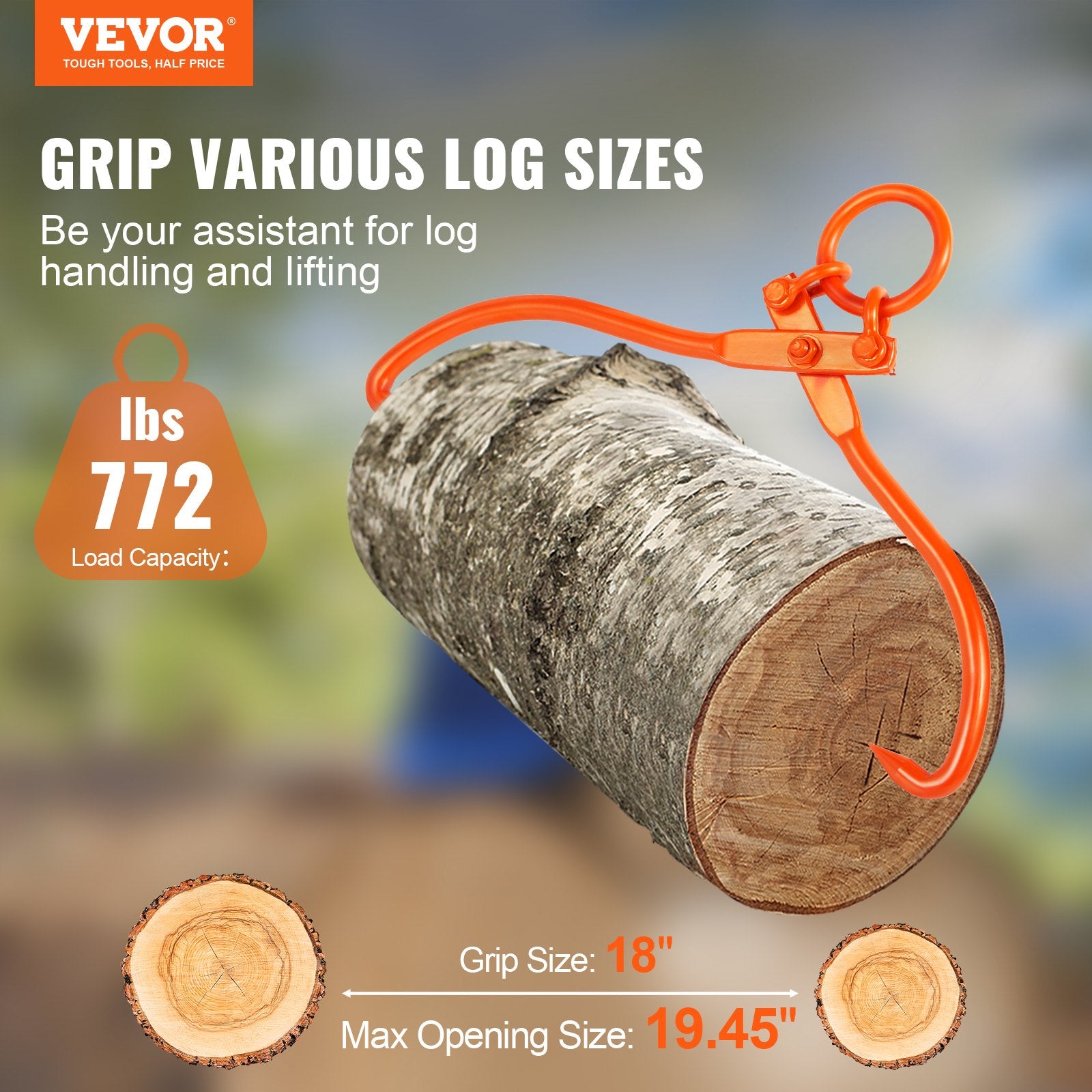 Log Skidding Tongs, 18 inch 2 Claw Log Lifting Tongs, Heavy Duty Steel Lumber Skidding Tongs, 772 lbs/350 kg V952-YMQZQ18YC2ZBYSAA2V0