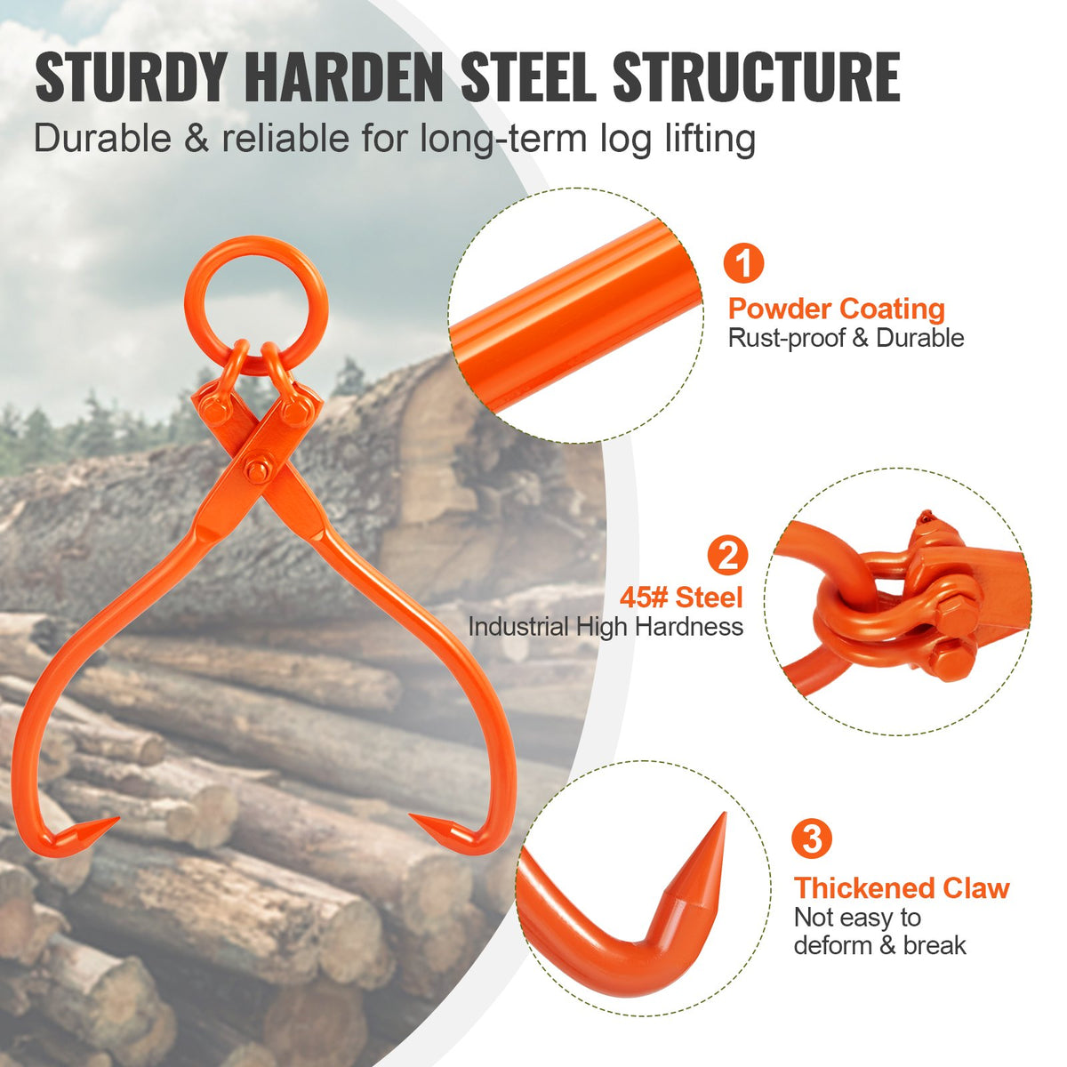 Log Skidding Tongs, 18 inch 2 Claw Log Lifting Tongs, Heavy Duty Steel Lumber Skidding Tongs, 772 lbs/350 kg V952-YMQZQ18YC2ZBYSAA2V0