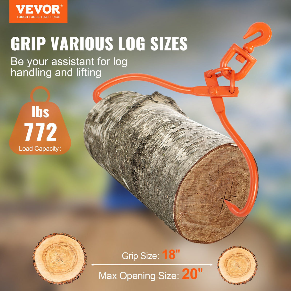 Log Skidding Tongs, 45.7cm 2 Claw Log Lifting Tongs, Heavy Duty Rotating Steel Lumber Skidding Tongs, 350 kg V952-YMQZQ18YC2ZK618WUV0