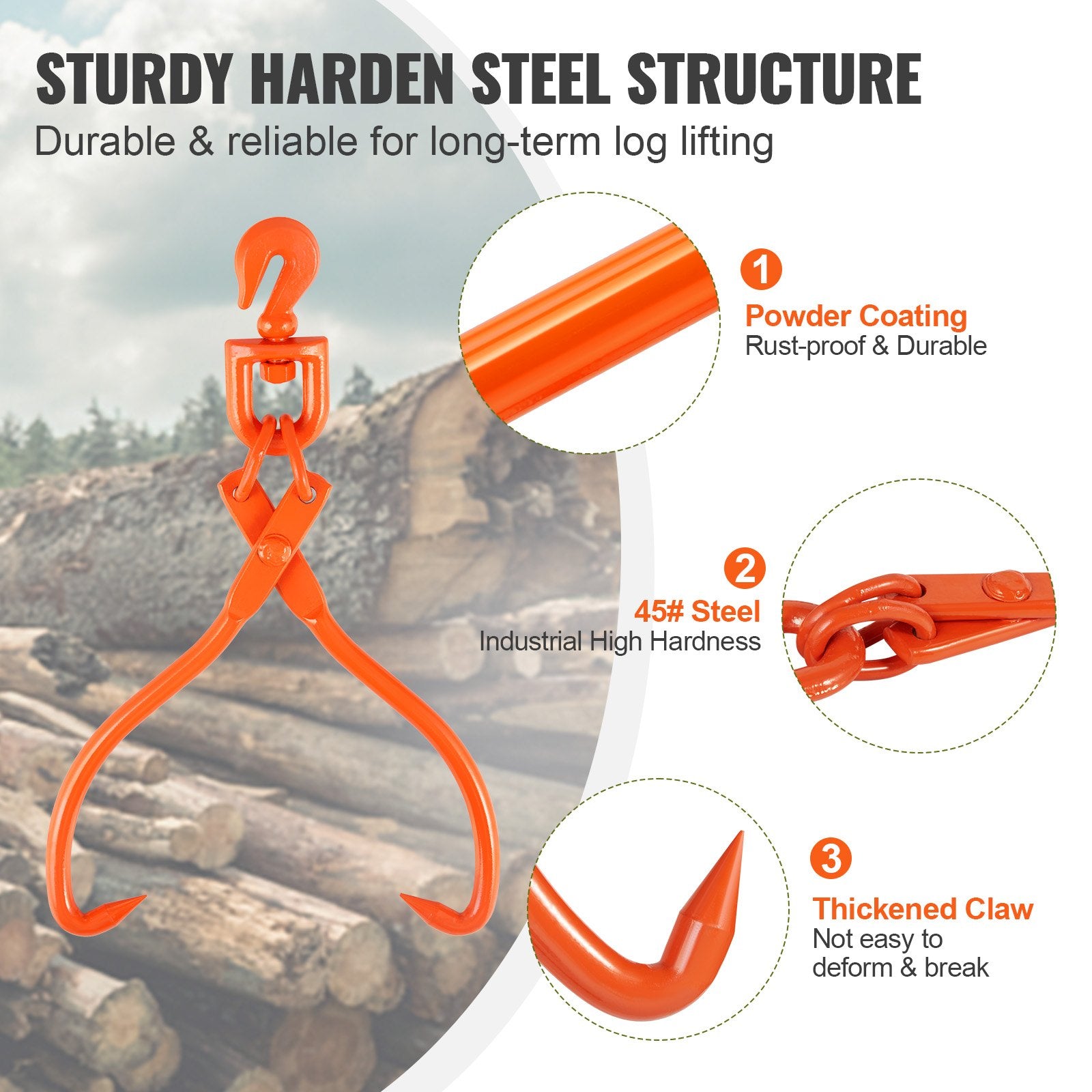 Log Skidding Tongs, 45.7cm 2 Claw Log Lifting Tongs, Heavy Duty Rotating Steel Lumber Skidding Tongs, 350 kg V952-YMQZQ18YC2ZK618WUV0