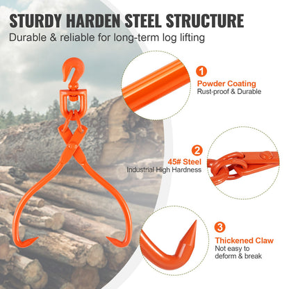 Log Skidding Tongs, 45.7cm 2 Claw Log Lifting Tongs, Heavy Duty Rotating Steel Lumber Skidding Tongs, 350 kg V952-YMQZQ18YC2ZK618WUV0