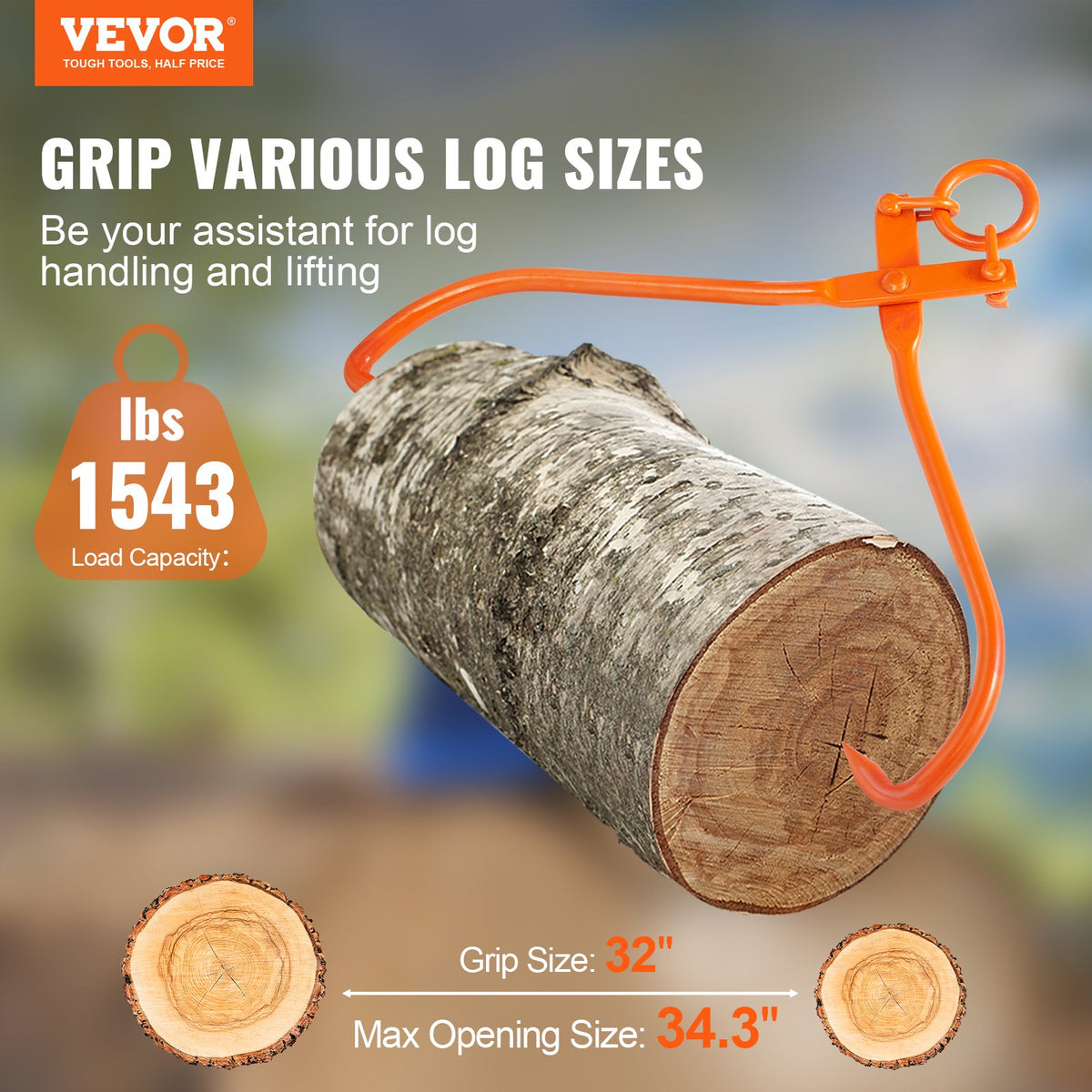 Log Skidding Tongs, 81.3cm 2 Claw Log Lifting Tongs, Heavy Duty Steel Lumber Skidding Tongs, 700 kg Loading V952-YMQZQ32YC2ZBP6NXKV0