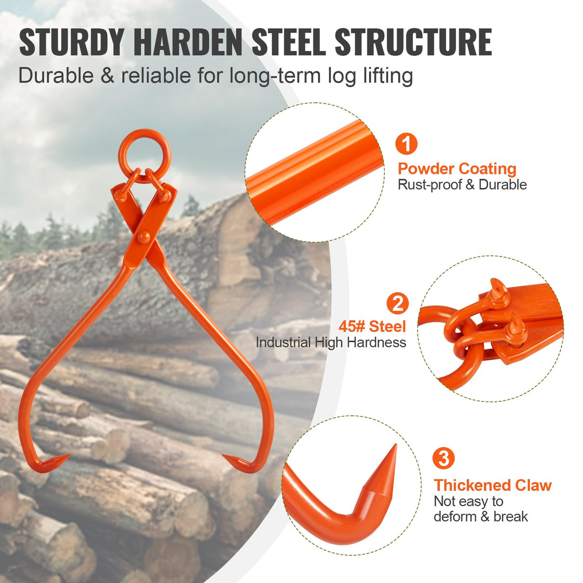 Log Skidding Tongs, 81.3cm 2 Claw Log Lifting Tongs, Heavy Duty Steel Lumber Skidding Tongs, 700 kg Loading V952-YMQZQ32YC2ZBP6NXKV0