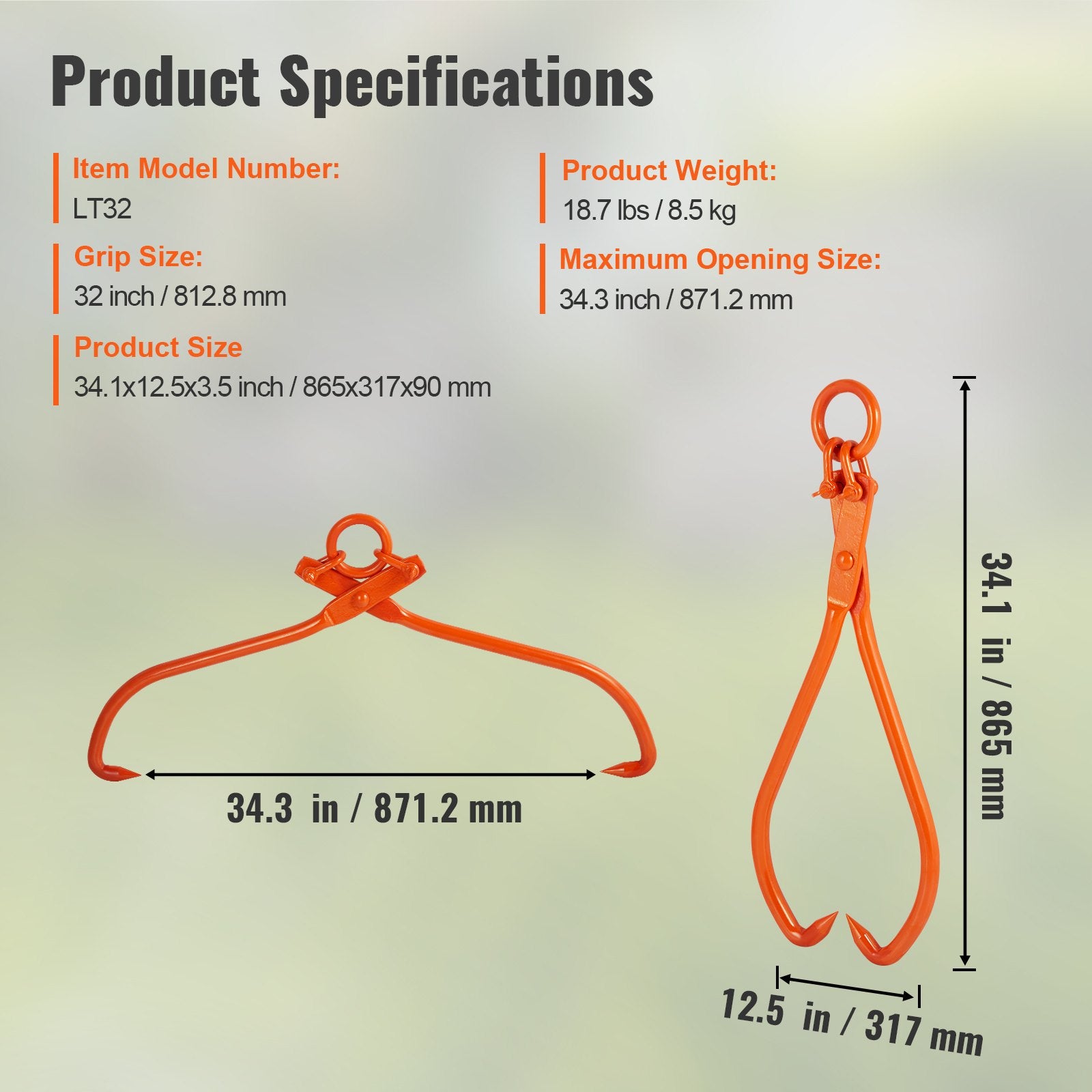 Log Skidding Tongs, 81.3cm 2 Claw Log Lifting Tongs, Heavy Duty Steel Lumber Skidding Tongs, 700 kg Loading V952-YMQZQ32YC2ZBP6NXKV0