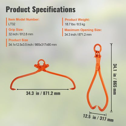 Log Skidding Tongs, 81.3cm 2 Claw Log Lifting Tongs, Heavy Duty Steel Lumber Skidding Tongs, 700 kg Loading V952-YMQZQ32YC2ZBP6NXKV0