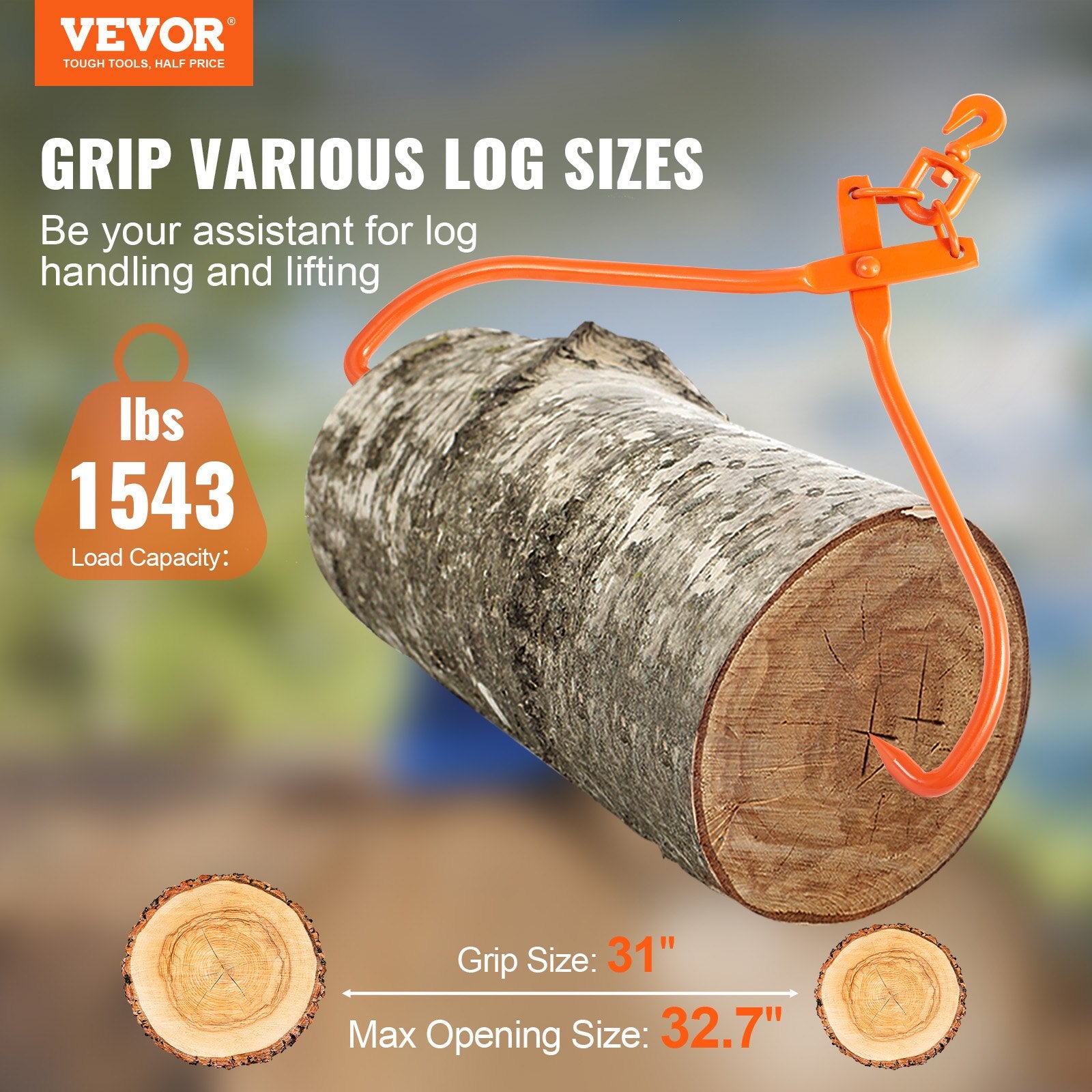 Log Skidding Tongs, 81.3cm 2 Claw Log Lifting Tongs, Heavy Duty Rotating Steel Lumber Skidding Tongs, 700 kg V952-YMQZQ32YC2ZK2CS2WV0