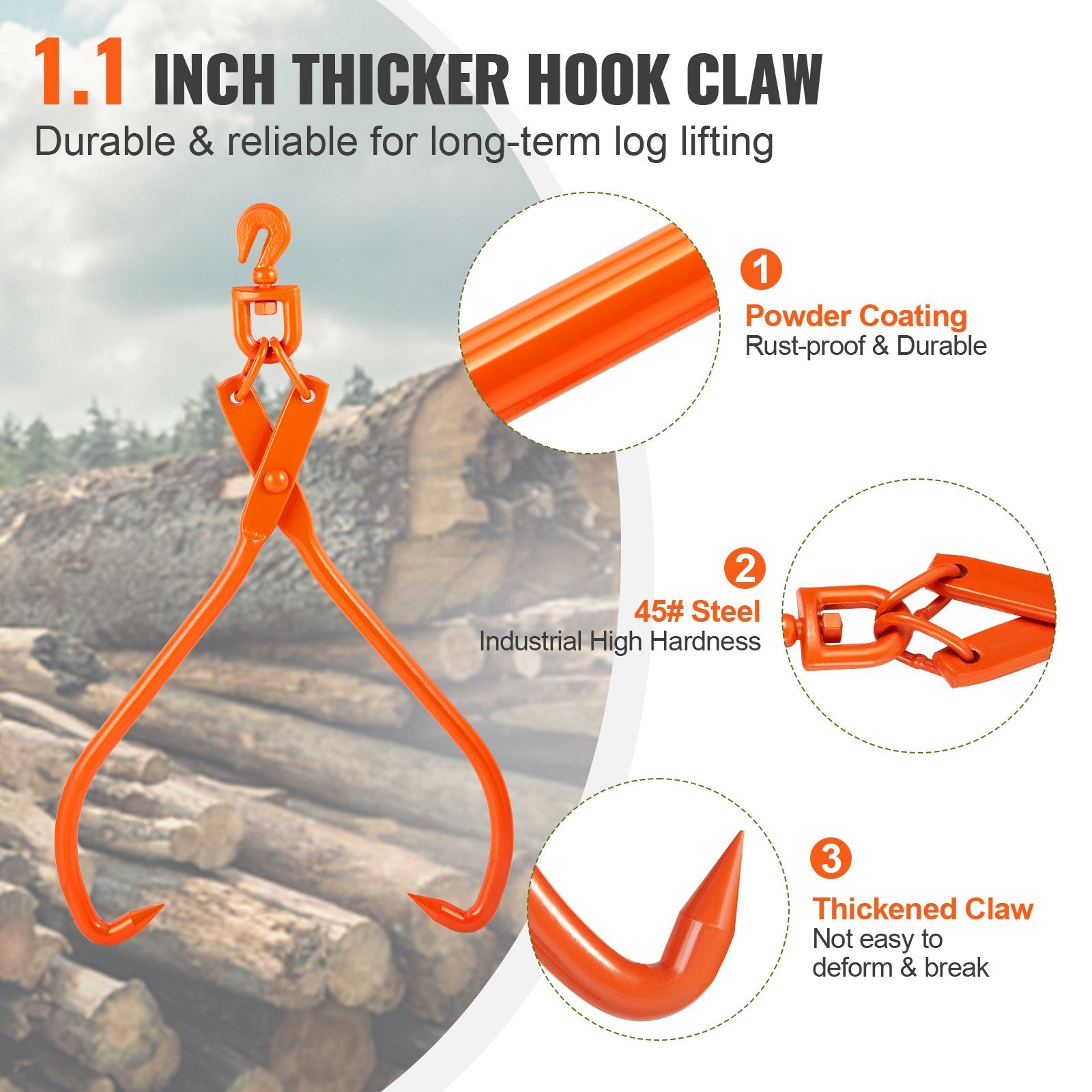 Log Skidding Tongs, 81.3cm 2 Claw Log Lifting Tongs, Heavy Duty Rotating Steel Lumber Skidding Tongs, 700 kg V952-YMQZQ32YC2ZK2CS2WV0