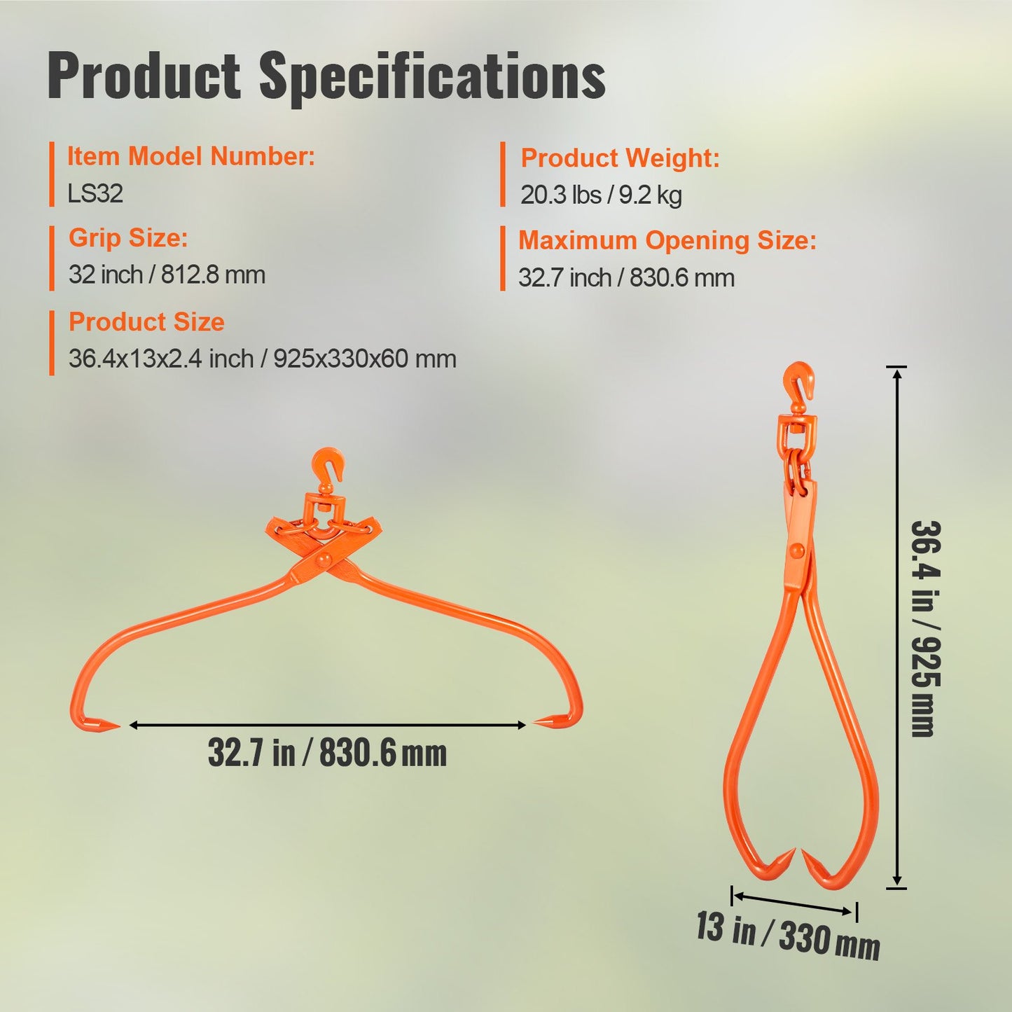 Log Skidding Tongs, 81.3cm 2 Claw Log Lifting Tongs, Heavy Duty Rotating Steel Lumber Skidding Tongs, 700 kg V952-YMQZQ32YC2ZK2CS2WV0
